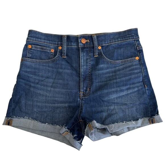 Madewell Hi Rise Stretch Casual Denim Raw Hem Dark Wash Shorts Everyday 27 - Picture 1 of 7